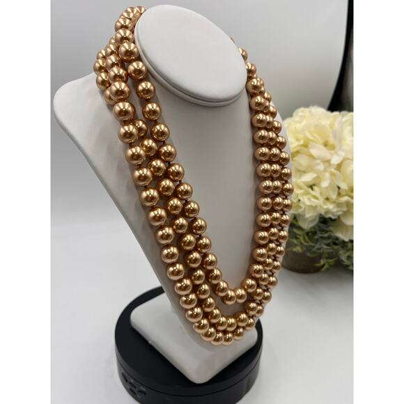 Faux Pearl 10mm Dark Gold Glass Long Heavy Flapper Versatile Endless Necklace - Picture 5 of 7